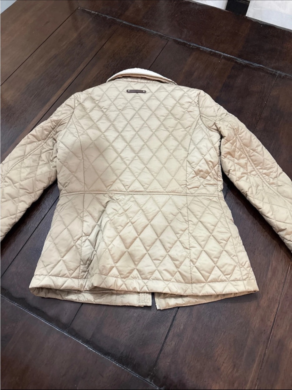 Ralph Lauren Diamond Quilted Beige Jacket with Faux Sherpa Collar petite small - Picture 7 of 8